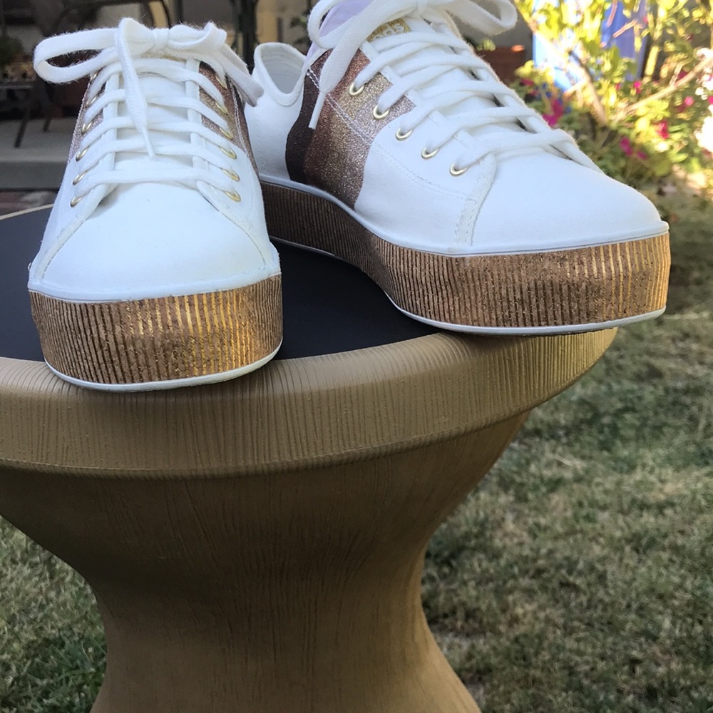 Keds New sneakers w Gold bronze laceUp Triple Kick Canvas wedge sneakers 9.5 - Picture 7 of 14